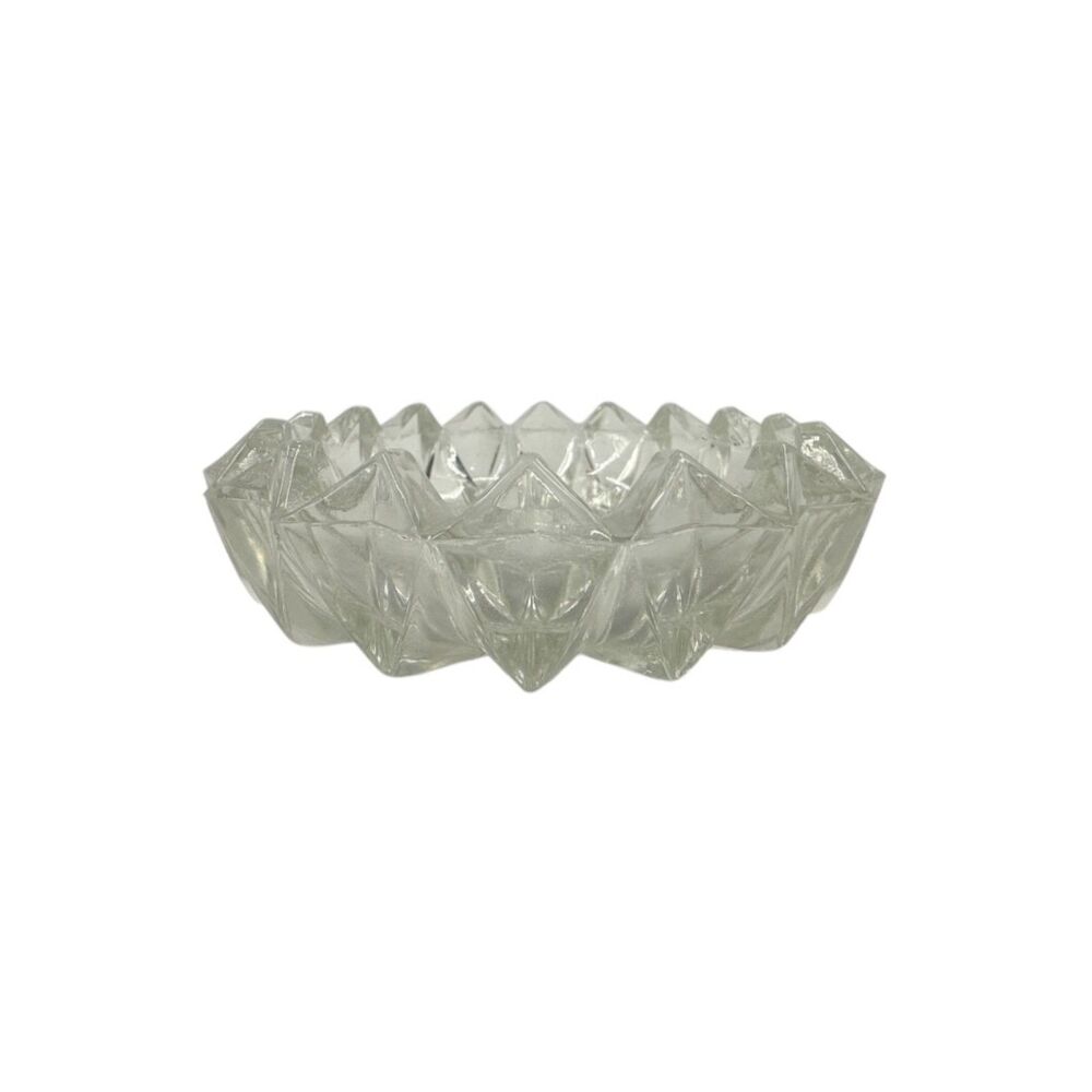 Cut Glass Ribbed Ashtray Diamond cut Kig Indonesia MCM vintage